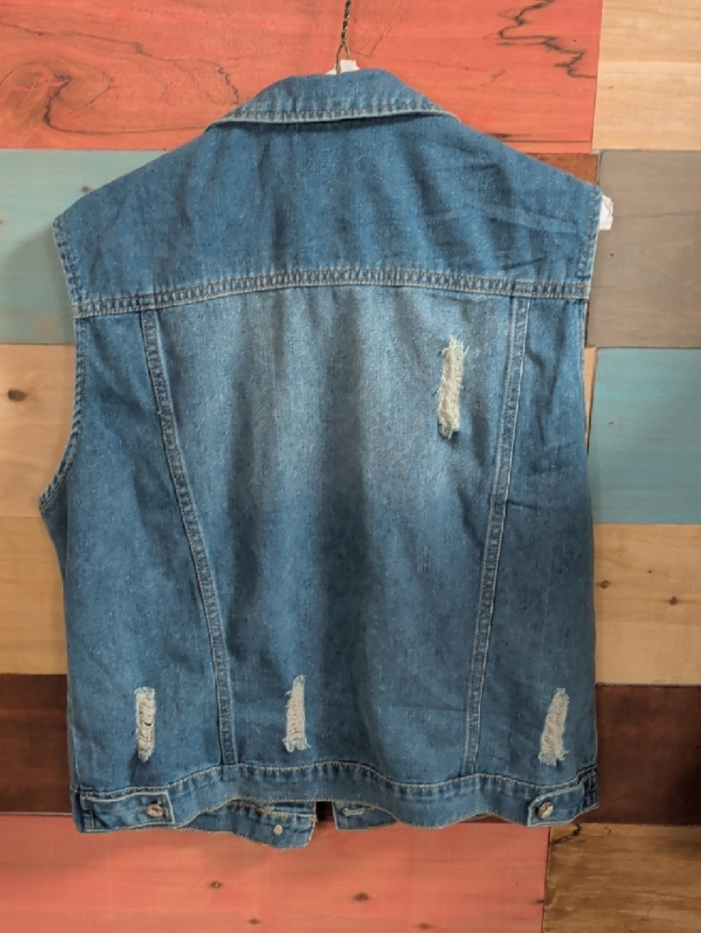 Classic Distressed Denim Vest - Blue - Picture 3 of 3